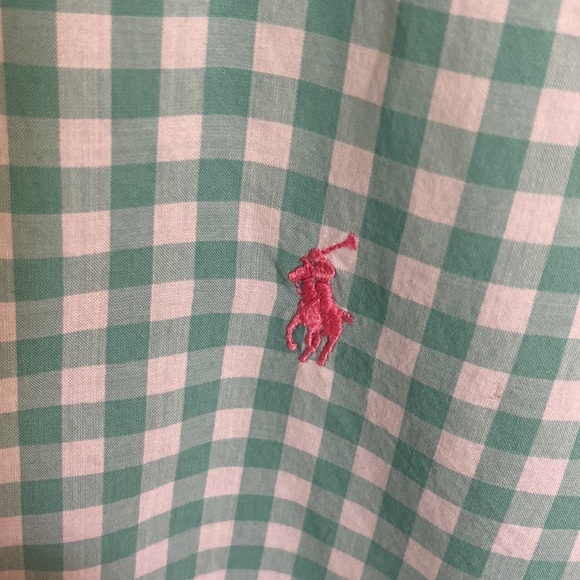 Men’s Small Polo by Ralph Lauren short sleeve button up mint green checked shirt - Picture 2 of 6